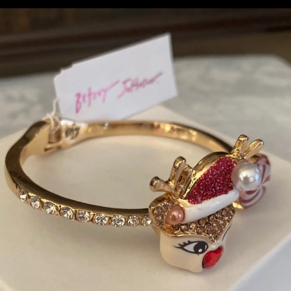 BETSEY JOHNSON Christmas Santa Baby Rudolph Red-Nose Reindeer Hinge Bracelet NWT